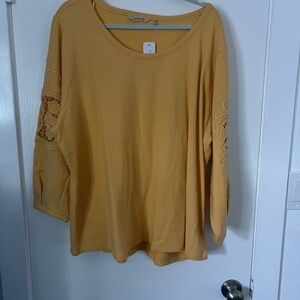 Soft Surroundings Women's Yellow Top with Lace Cut Out Sleeves